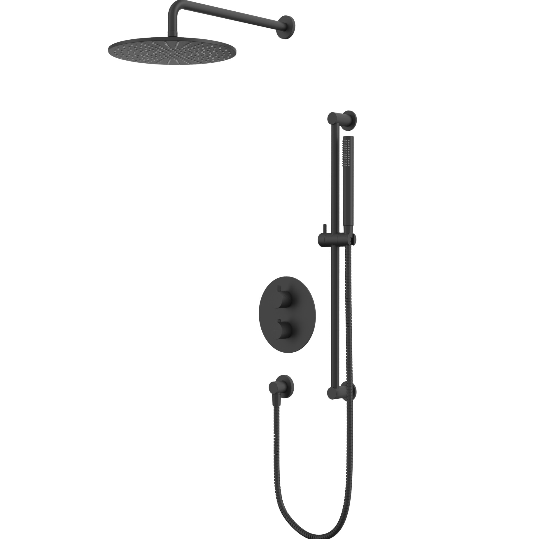 Душевой комплект скрытого монтажа 30x30см., Whitecross серия Y YSET09BL (черный матовый), с термостатом, без излива