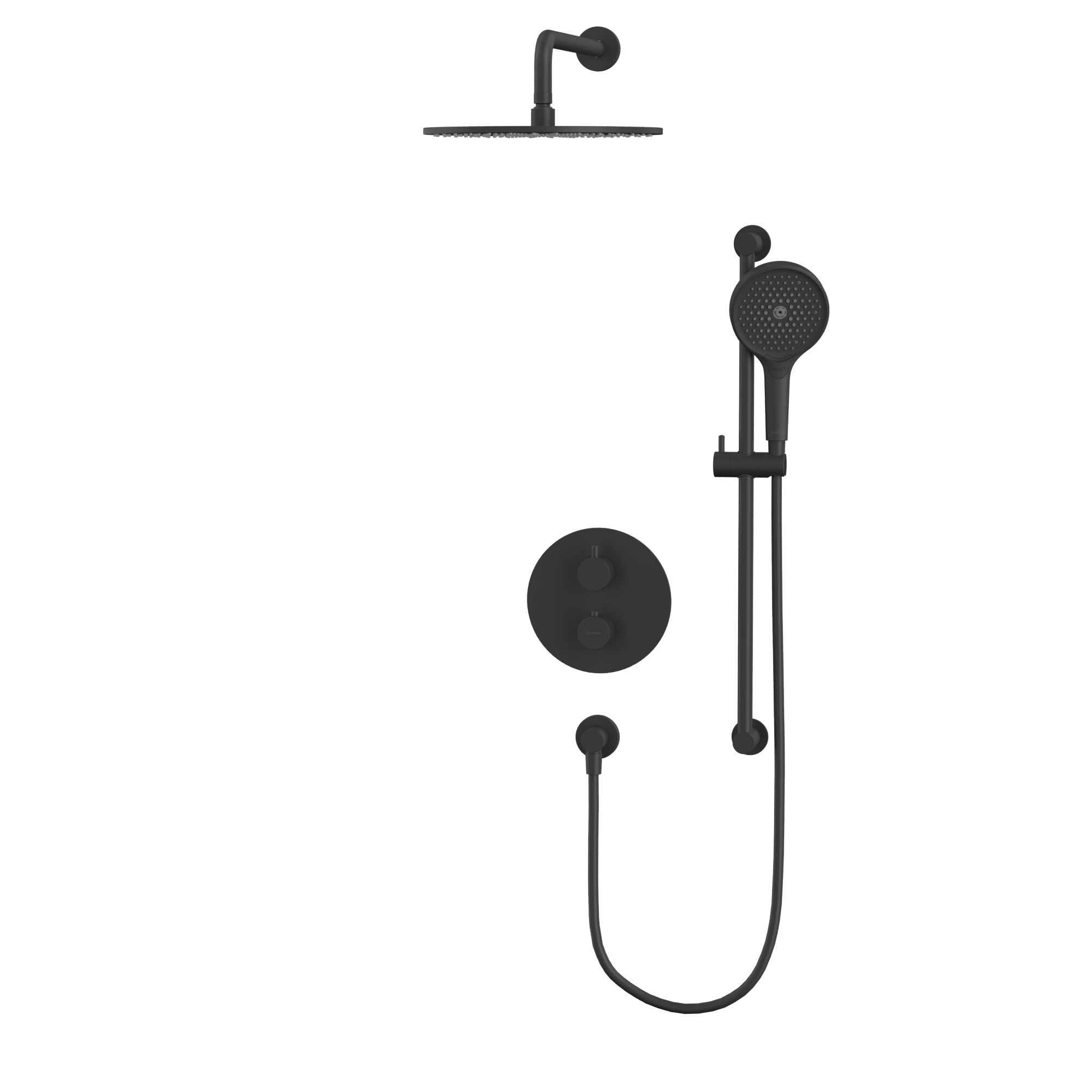 Душевой комплект скрытого монтажа 30x30см., Whitecross серия Y YSET09TOPBL (черный матовый), с термостатом, без излива