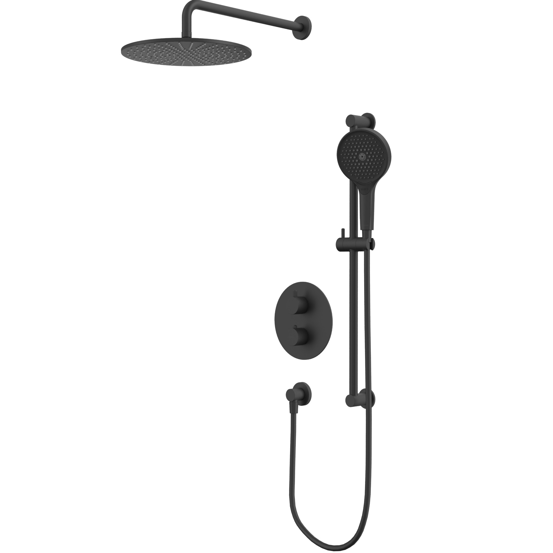 Душевой комплект скрытого монтажа 30x30см., Whitecross серия Y YSET09TOPBL (черный матовый), с термостатом, без излива