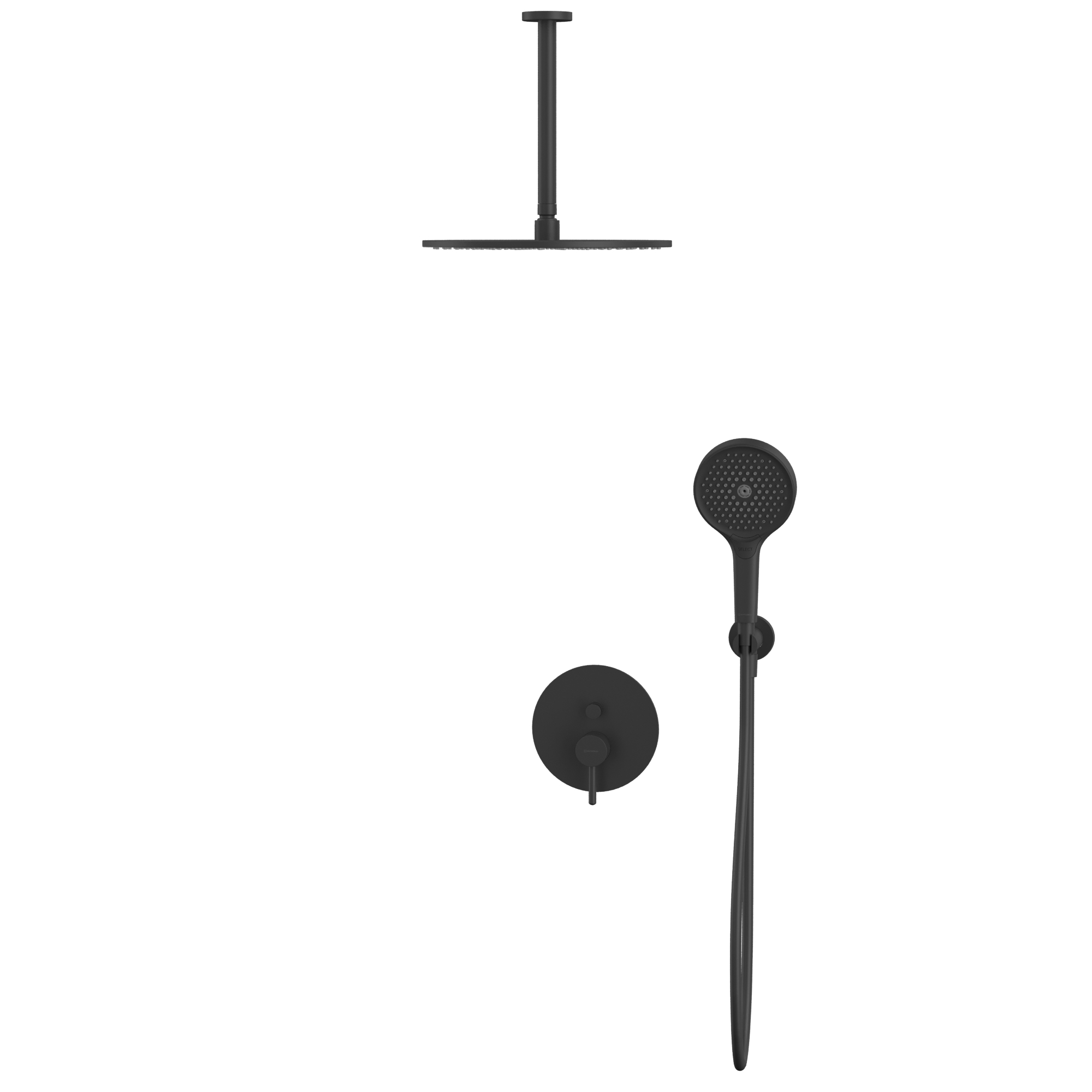 Душевой комплект скрытого монтажа 30x30см., Whitecross Серия Y YSET12TOPBL (черный матовый), без излива, скрытая часть в комплекте