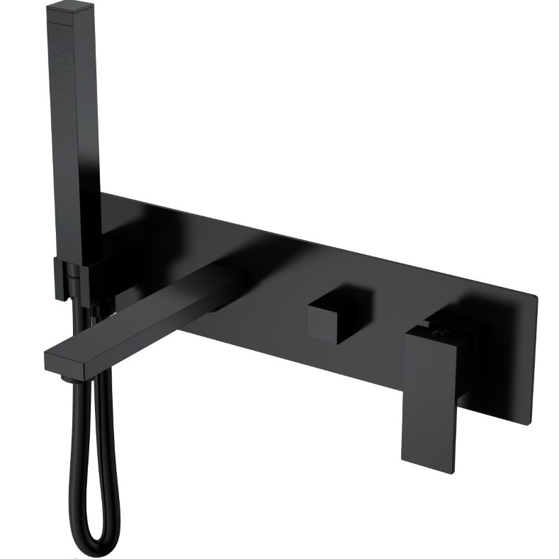 Смеситель для ванны и душа скрытого монтажа Boheme Qubic 474-2-B (черный матовый), с изливом