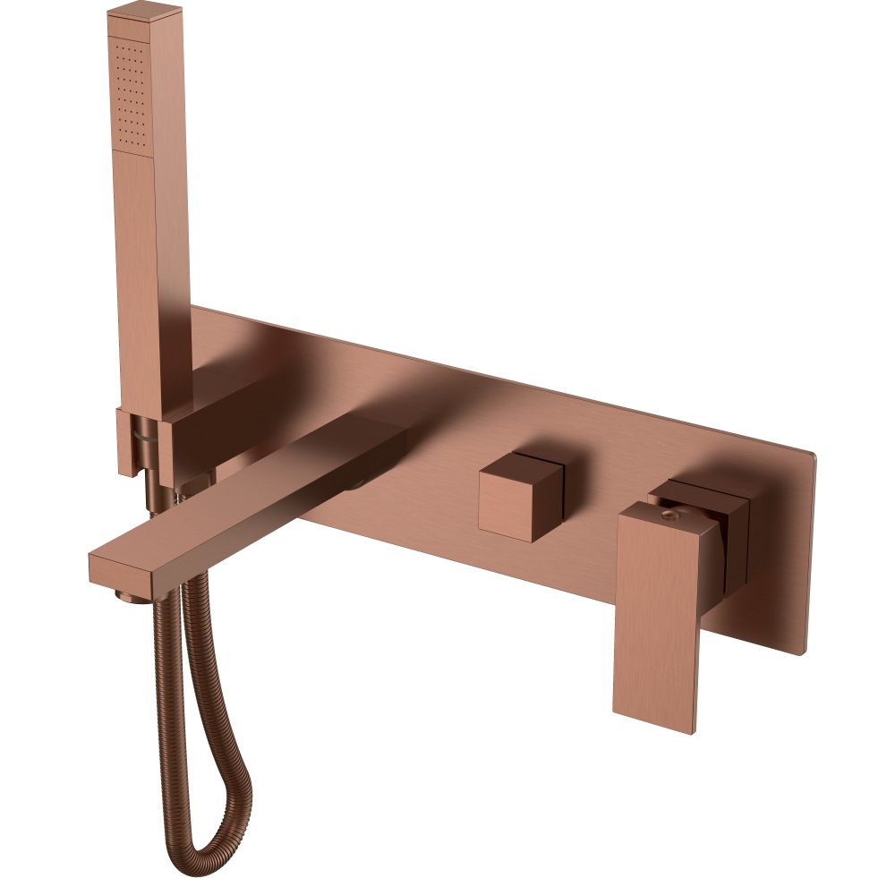 Смеситель для ванны и душа скрытого монтажа Boheme Qubic 474-2-BRB (бронза брашированная), с изливом