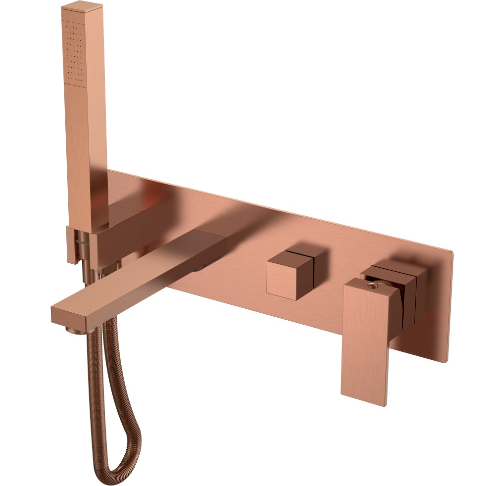Смеситель для ванны и душа скрытого монтажа Boheme Qubic 474-2-CB (медь брашированная), с изливом