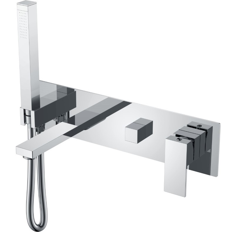 Смеситель для ванны и душа скрытого монтажа Boheme Qubic 474-2-CR (хром), с изливом