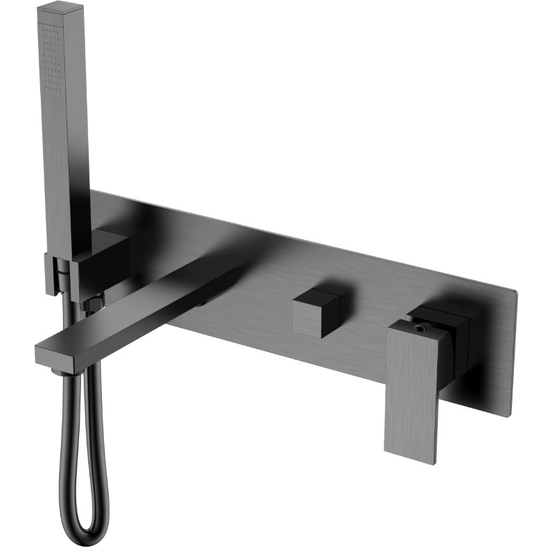 Смеситель для ванны и душа скрытого монтажа Boheme Qubic 474-2-GM (оружейный металл), с изливом