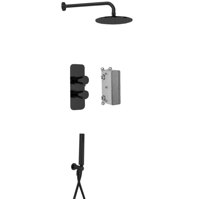 Душевой комплект встраиваемый 25x25см Fima Carlo Frattini Wellness F4409NS (черный матовый), с термостатом, 2/3 источника