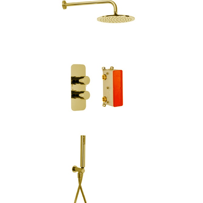 Душевой комплект встраиваемый 25x25см Fima Carlo Frattini Wellness F4409OR (золотой), с термостатом, 2/3 источника