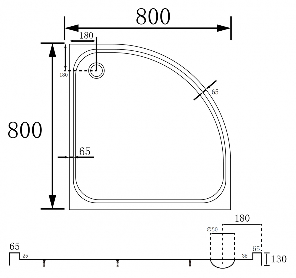 Душевой поддон Abber AD3A080 80х80 (белый), четверть круга, акриловый