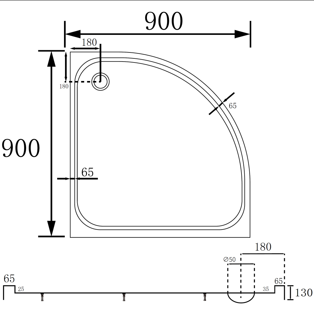 Душевой поддон Abber AD3A090 90х90 (белый), четверть круга, акриловый