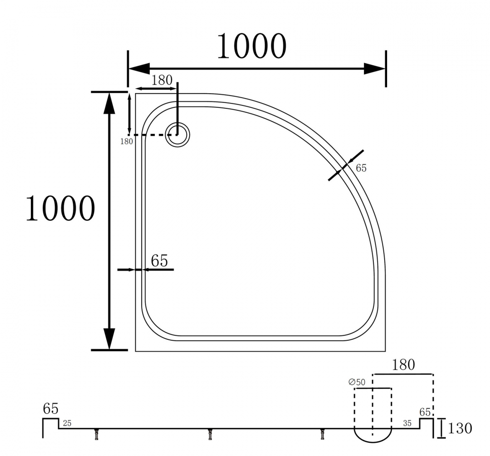 Душевой поддон Abber AD3A100 100х100 (белый), четверть круга, акриловый