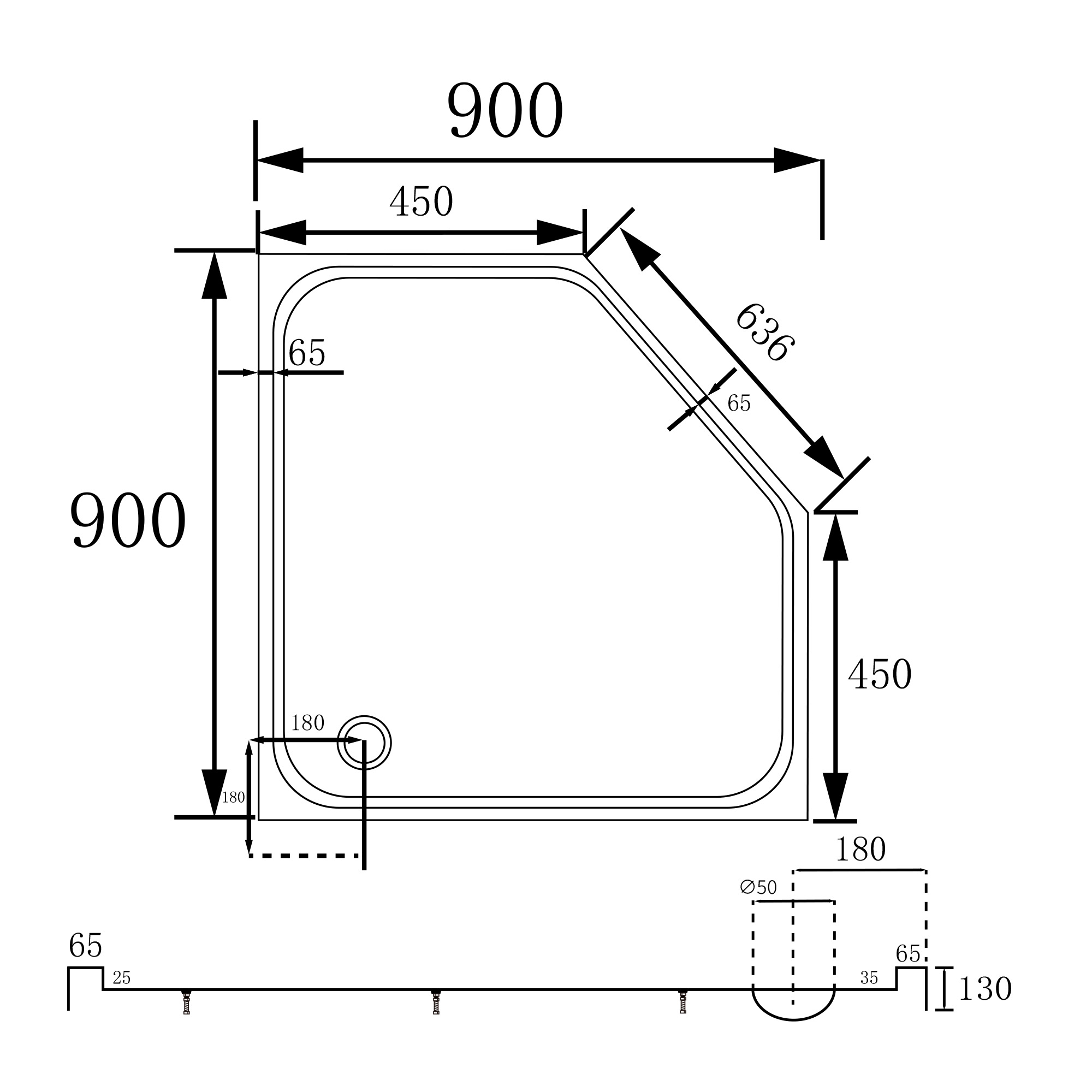 Душевой поддон Abber AD3B090 90х90 (белый), трапеция, акриловый