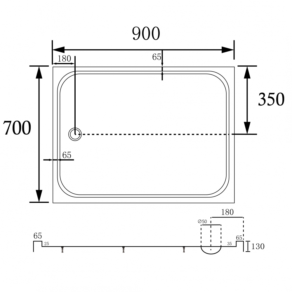 Душевой поддон Abber AD3C097 90х70 (белый), прямоугольный, акриловый