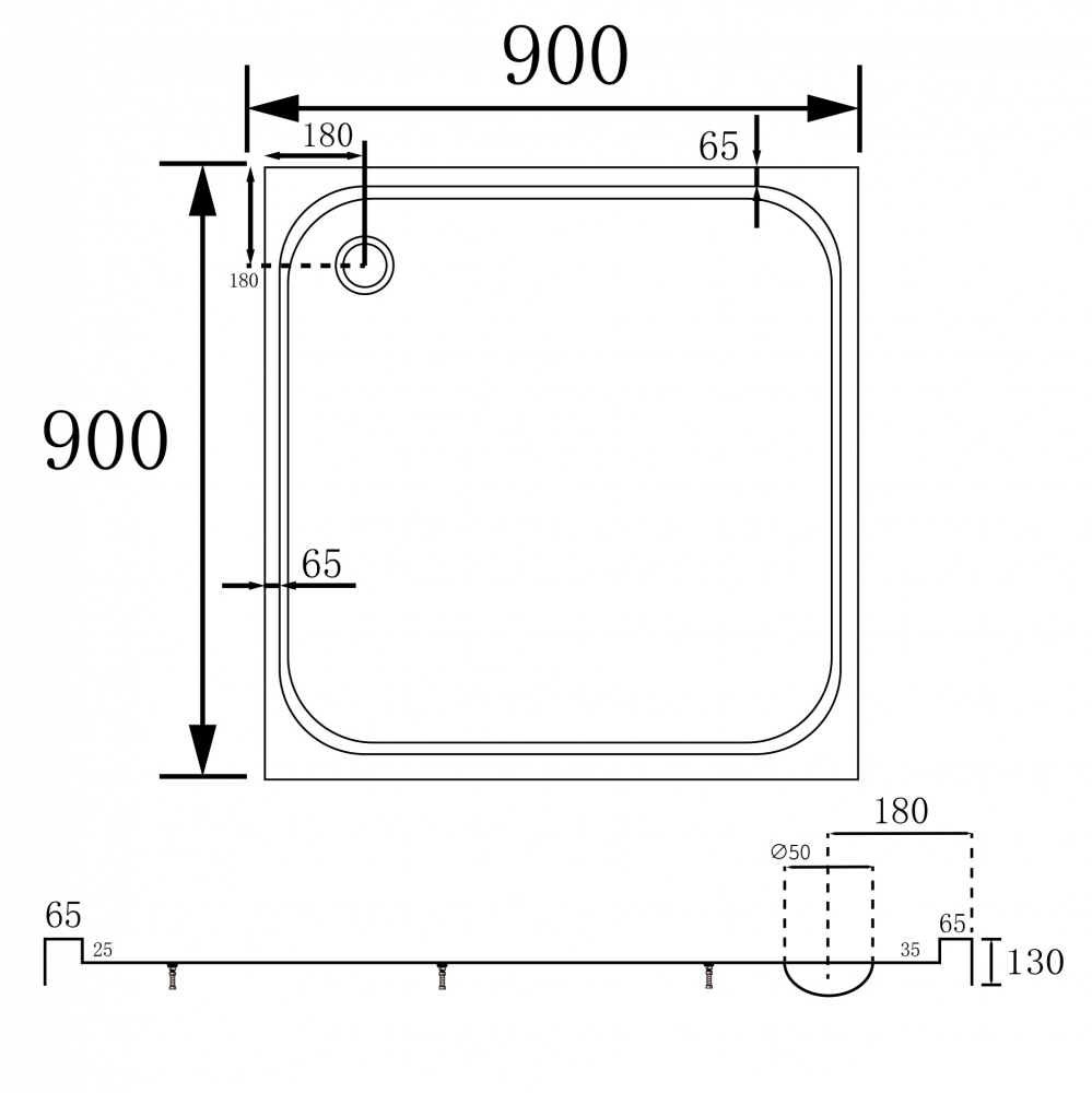 Душевой поддон Abber AD3D090 90х90 (белый), квадратный, акриловый