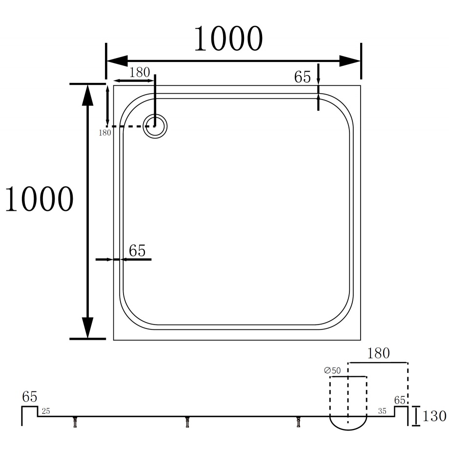Душевой поддон Abber AD3D100 100х100 (белый), квадратный, акриловый