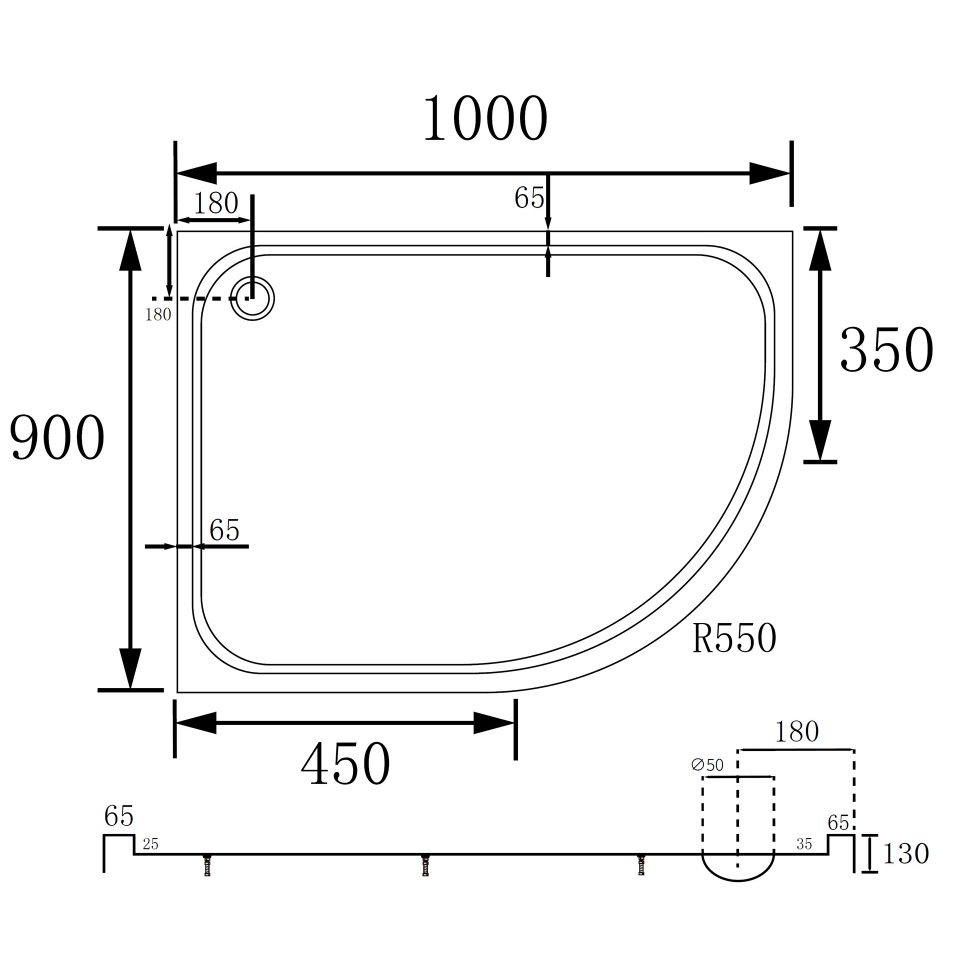 Душевой поддон Abber AD3E109 L 100х90 (белый), ассиметричный, акриловый