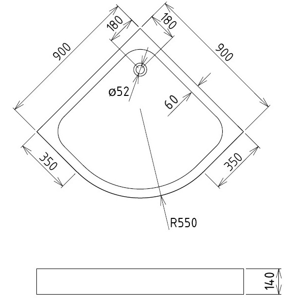 Душевой поддон Gemy ST07T 90x90x14 (белый), радиальный