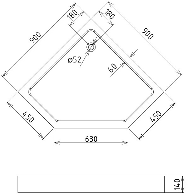 Душевой поддон Gemy ST10T 90x90x14 (белый), пятиугольный