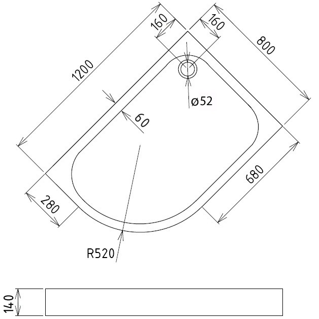 Душевой поддон Gemy ST18 R 120x80x14 (белый), радиальный асимметричный, правосторонний