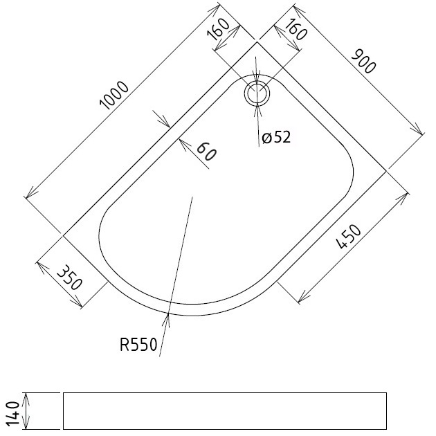 Душевой поддон Gemy ST19 R 100x90x14 (белый), радиальный асимметричный, правосторонний