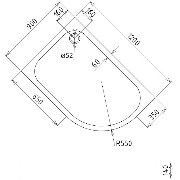 Душевой поддон Gemy ST20 L 120x90x14 (белый), радиальный асимметричный, левосторонний