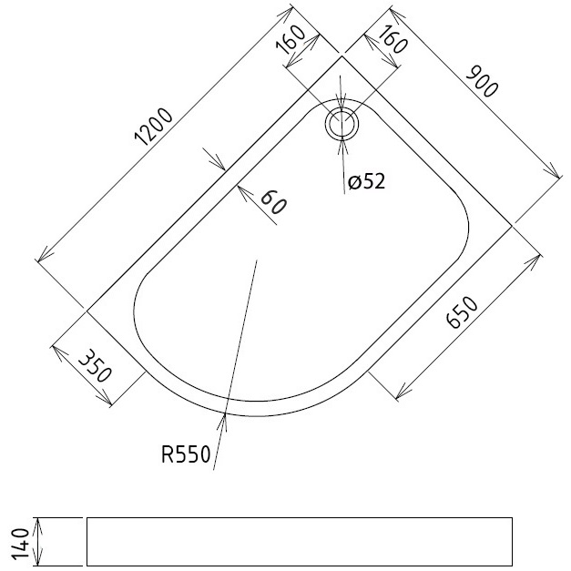 Душевой поддон Gemy ST20 R 120x90x14 (белый), радиальный асимметричный, правосторонний
