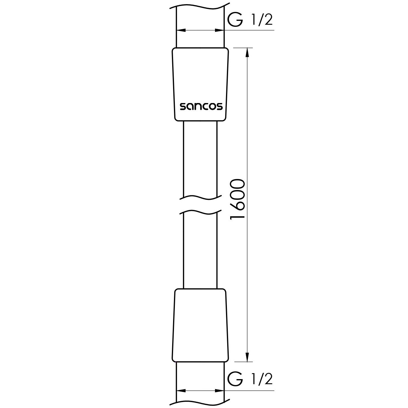 Душевой шланг Sancos 160 см SC5001MB (черный матовый), с защитой от перекручивания