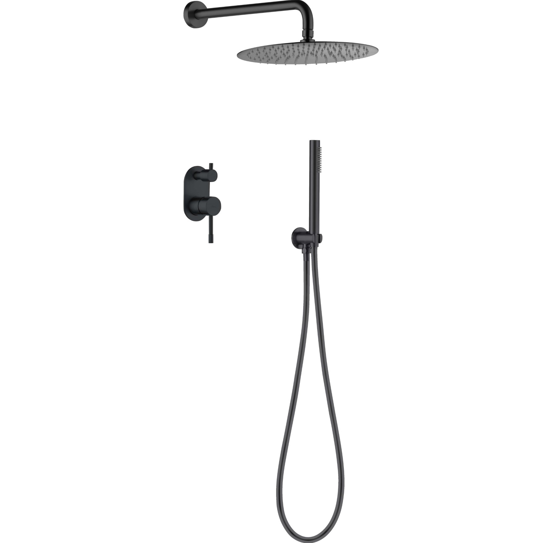 Душевой комплект скрытого монтажа 30x30 см. Boheme Uno 464-B (черный матовый), без излива