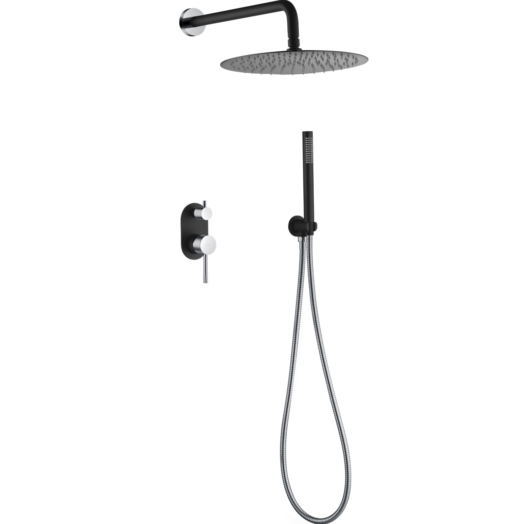 Душевой комплект скрытого монтажа 30x30 см. Boheme Uno 464-BCR (хром, черный матовый), без излива