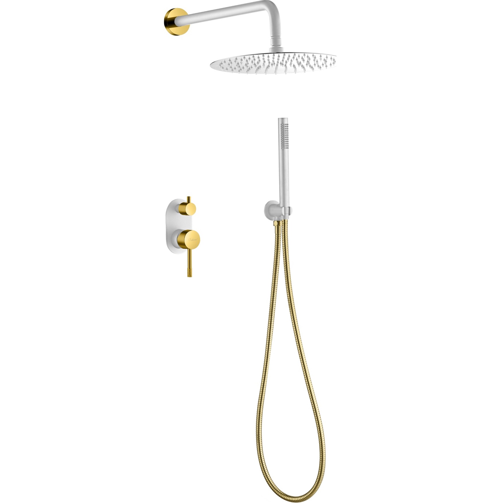 Душевой комплект скрытого монтажа 30x30 см. Boheme Uno 464-WG (золотой, белый матовый), без излива
