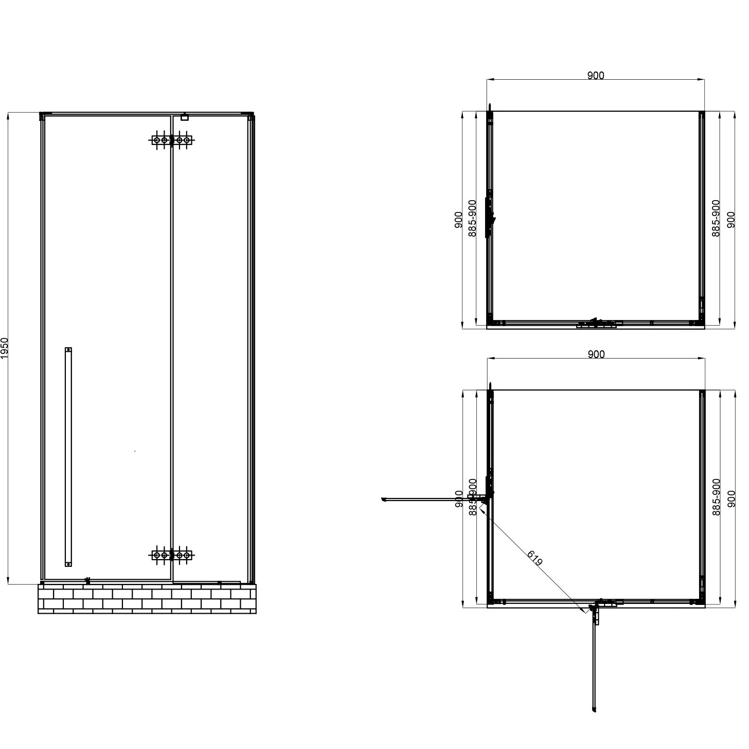 Душевой уголок Abber Eins AG06099B 90х90х195 (черный матовый)