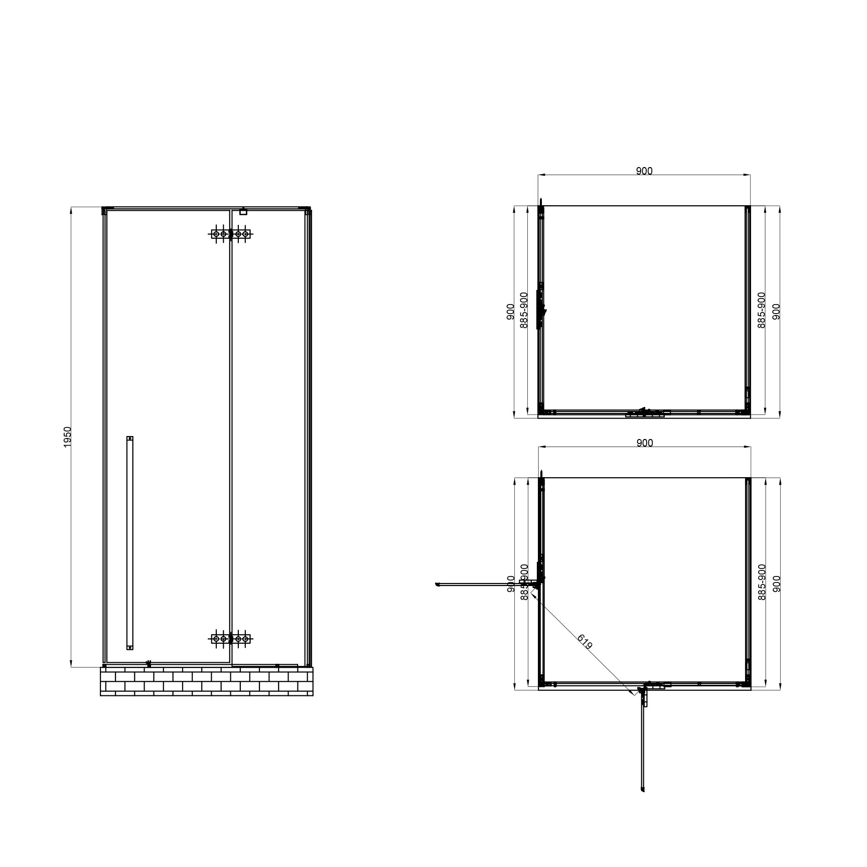 Душевой уголок ABBER Eins AG06099B 90х90х195