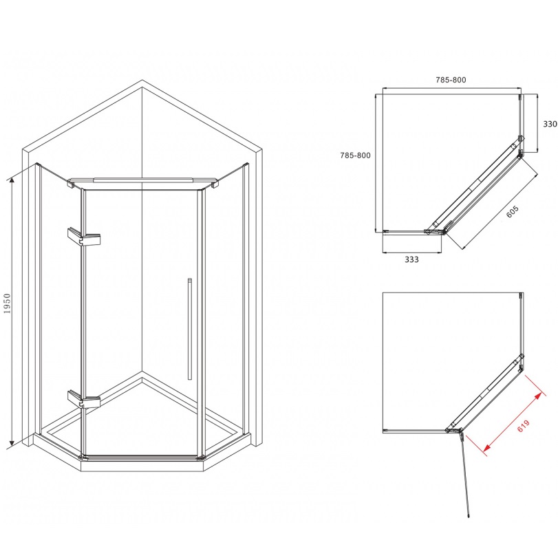 Душевой уголок Abber Ewiges Wasser AG05080M 80х80х195 (хром)
