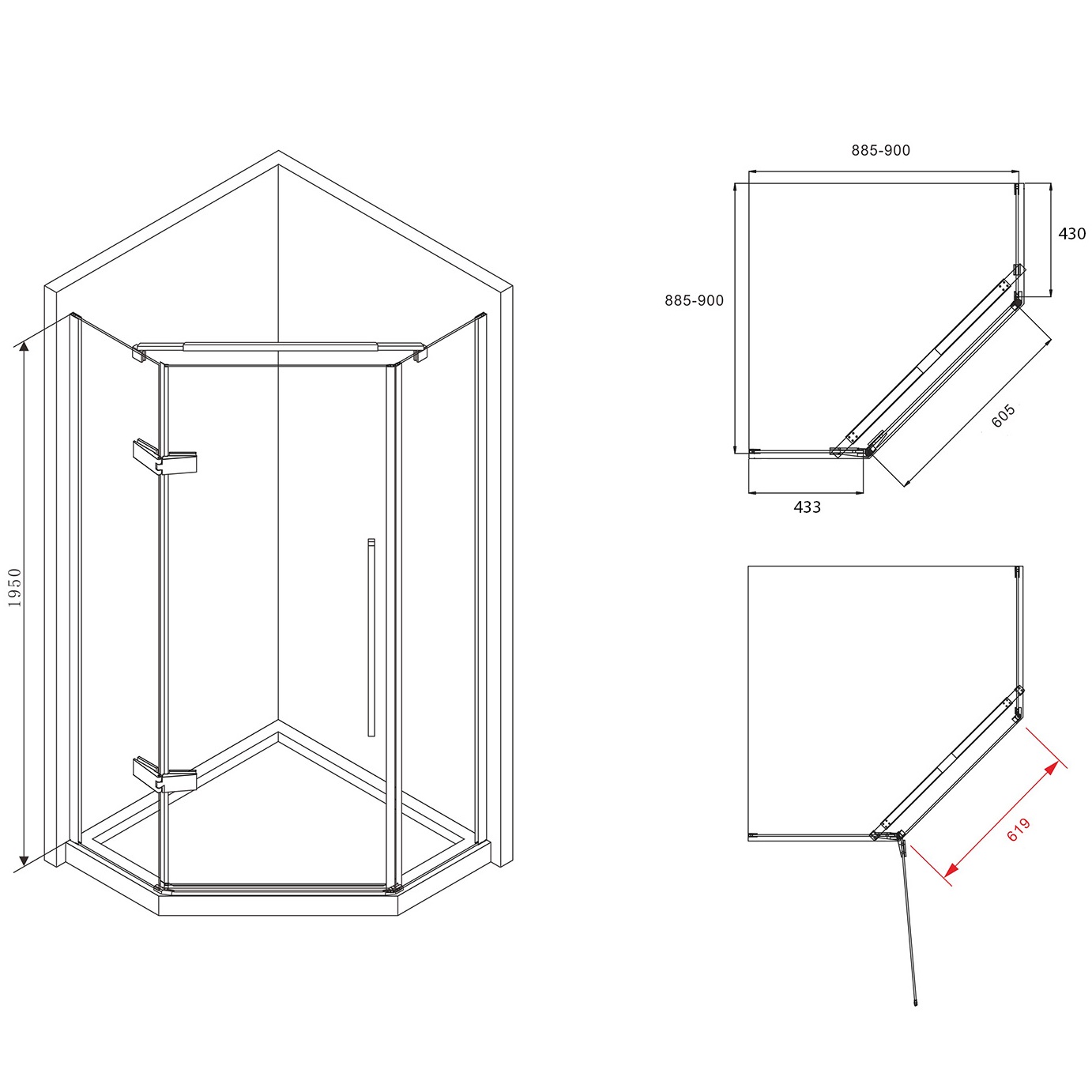 Душевой уголок Abber Ewiges Wasser AG05090B 90х90х195(черный матовый)