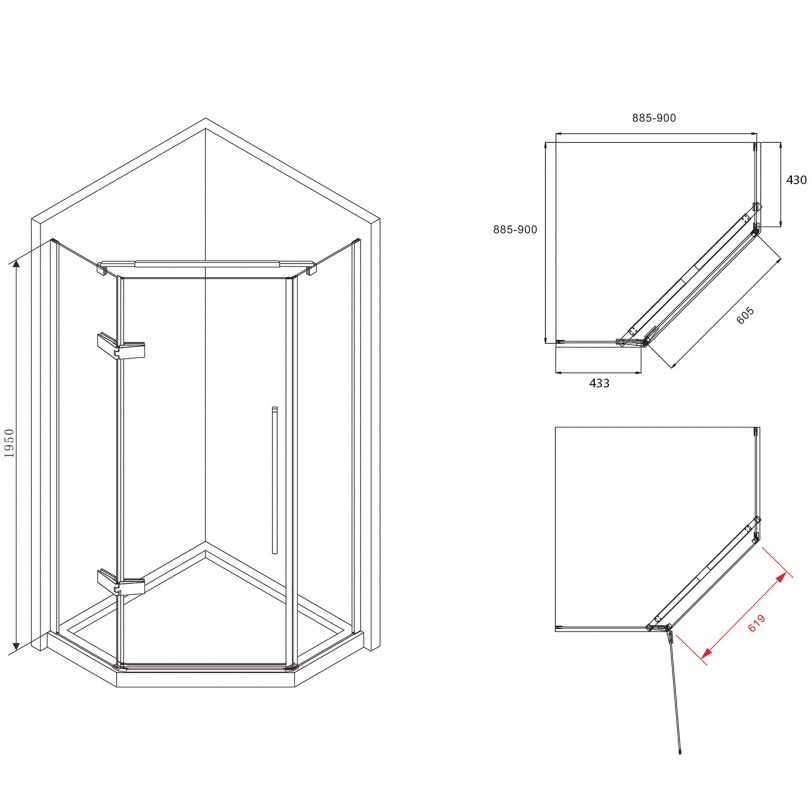 Душевой уголок Abber Ewiges Wasser AG05090M 90х90х195 (хром)