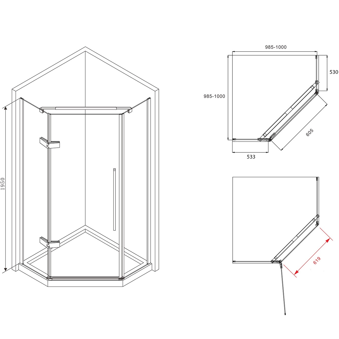 Душевой уголок Abber Ewiges Wasser AG05100 100х100х195 (хром)