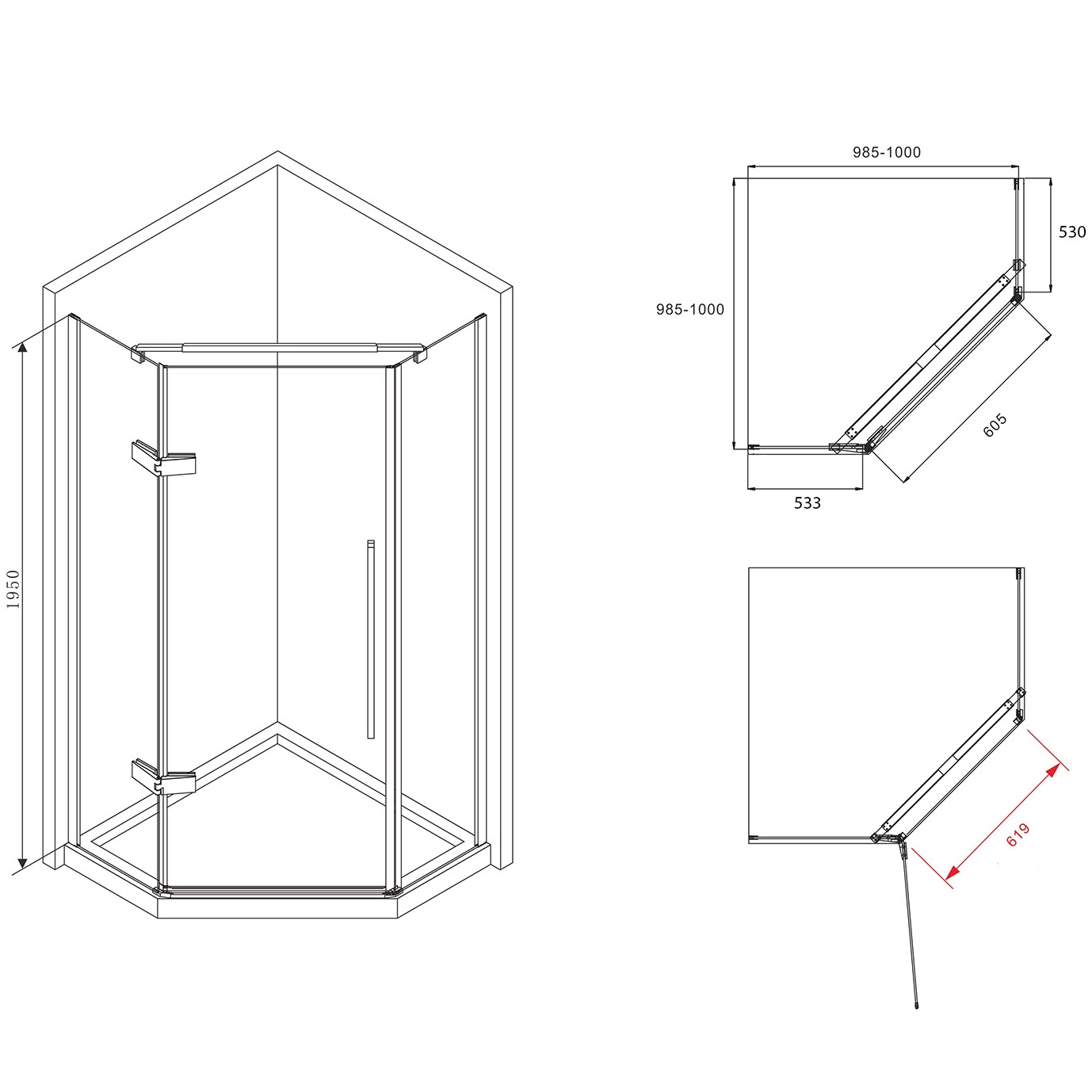 Душевой уголок Abber Ewiges Wasser AG05100B 100х100х195(черный матовый)