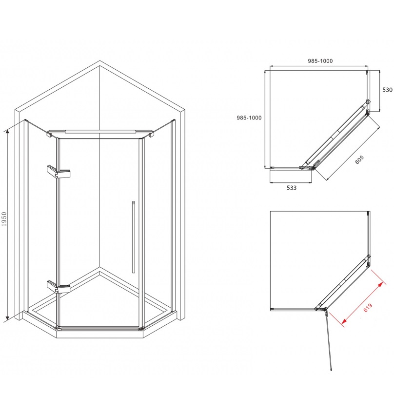 Душевой уголок Abber Ewiges Wasser AG05100M 100х100х195 (хром)
