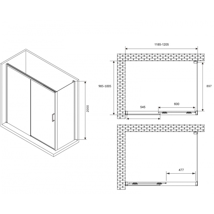 Душевой уголок ABBER Komfort AG93120B-S102B 120x100x200 (черный матовый), с доводчиками