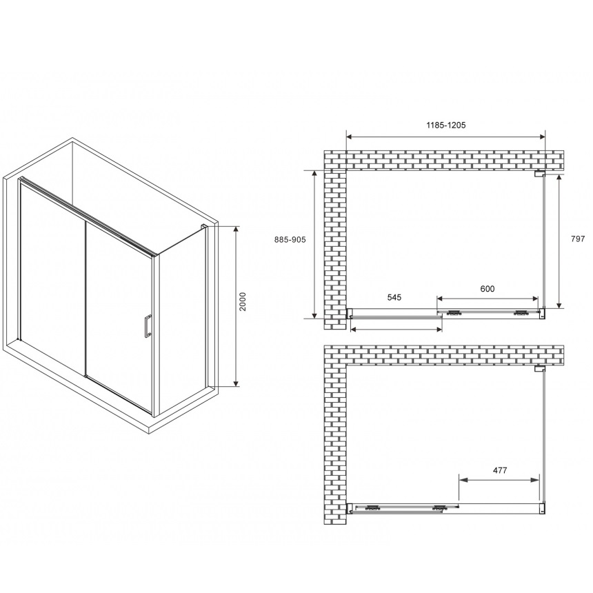 Душевой уголок ABBER Komfort AG93120B-S92B 120x90x200 (черный матовый), с доводчиками