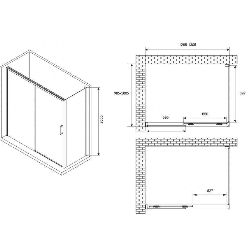 Душевой уголок ABBER Komfort AG93130B-S102B 130x100x200 (черный матовый), с доводчиками