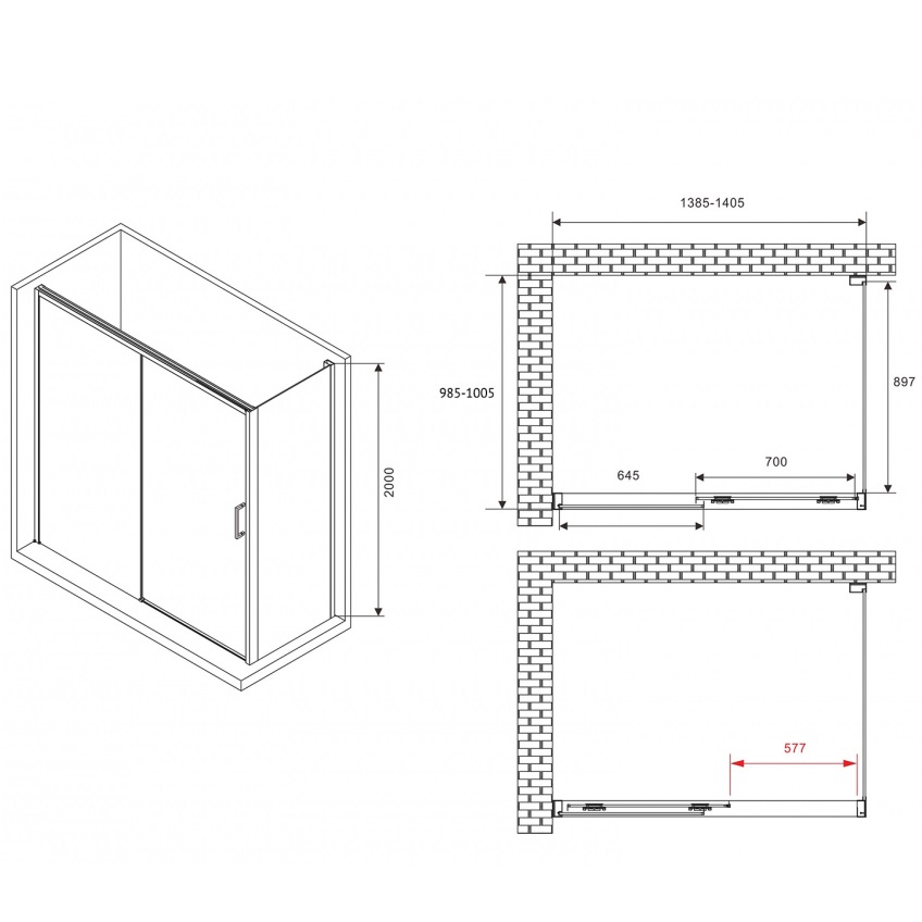 Душевой уголок ABBER Komfort AG93140B-S102B 140х100х200 (черный матовый), с доводчиками