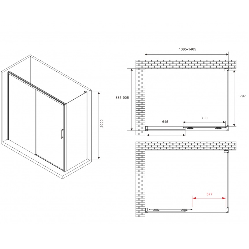 Душевой уголок ABBER Komfort AG93140B-S92B 140х90х200 (черный матовый), с доводчиками