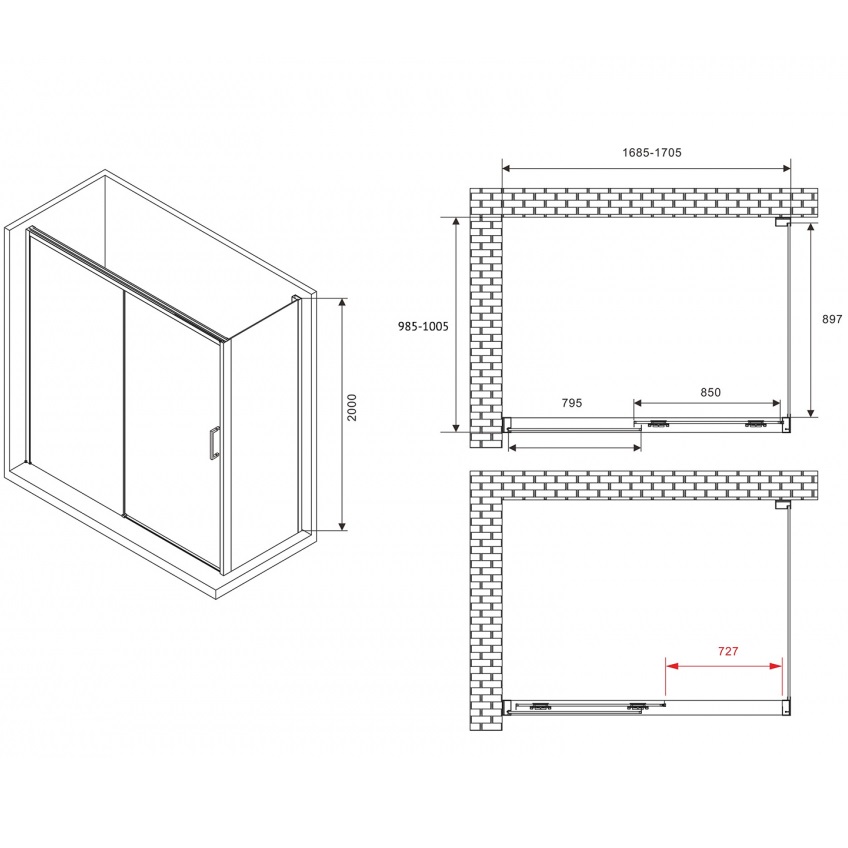 Душевой уголок ABBER Komfort AG93170B-S102B 170х100х200 (черный матовый), с доводчиками