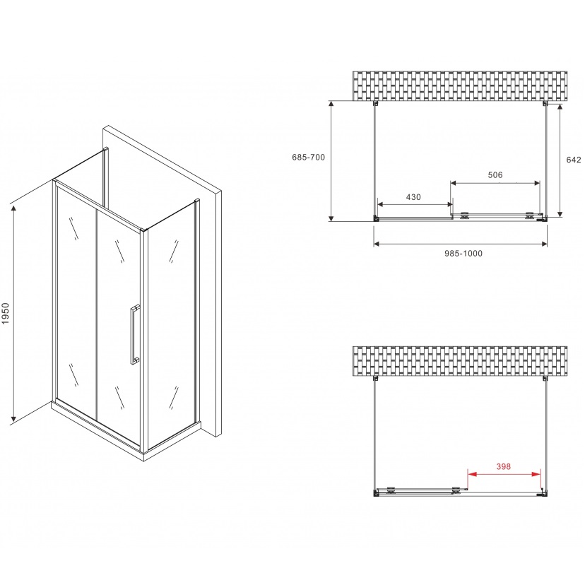 Душевой уголок ABBER Schwarzer AG30100BH-S70B 100x70x195 (черный матовый)