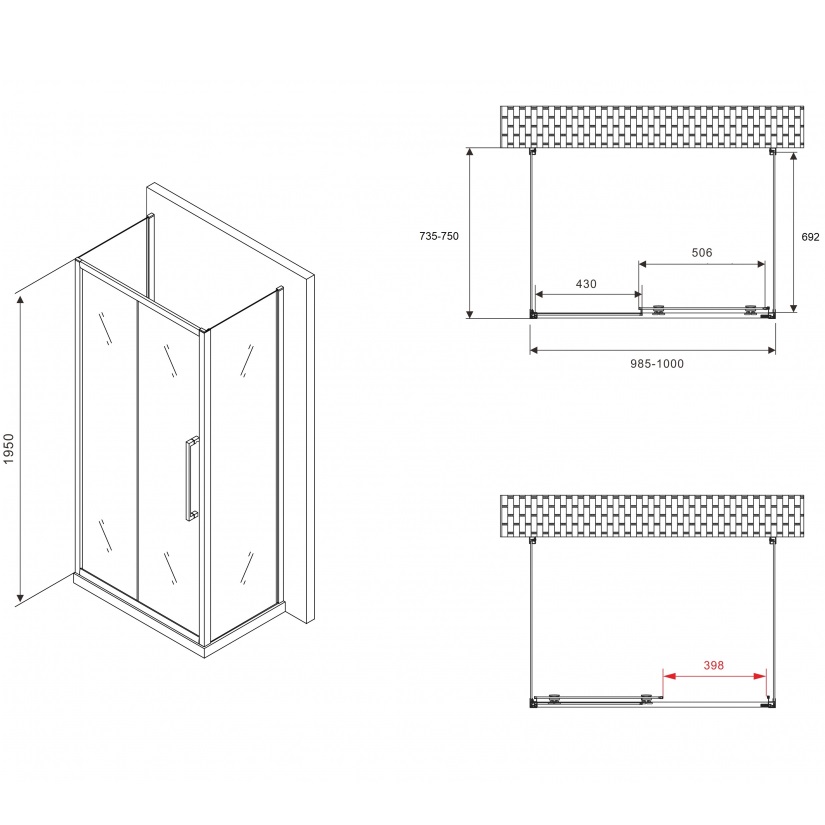 Душевой уголок ABBER Schwarzer AG30100BH-S75B 100x75x195 (черный матовый)