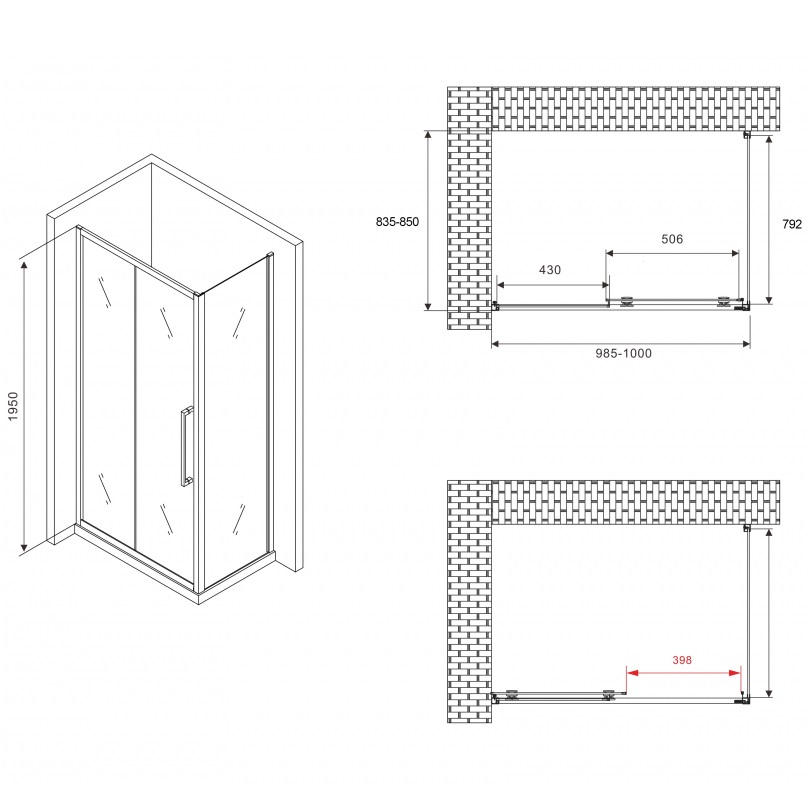 Душевой уголок Abber Schwarzer Diamant AG30100BH-S85B 100x85x195 (черный матовый)