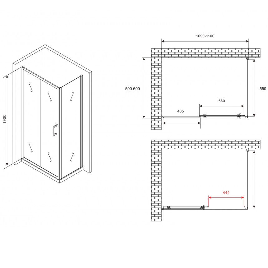 Душевой уголок ABBER Schwarzer AG30110B5-S60B5 110x60x190 (черный матовый)