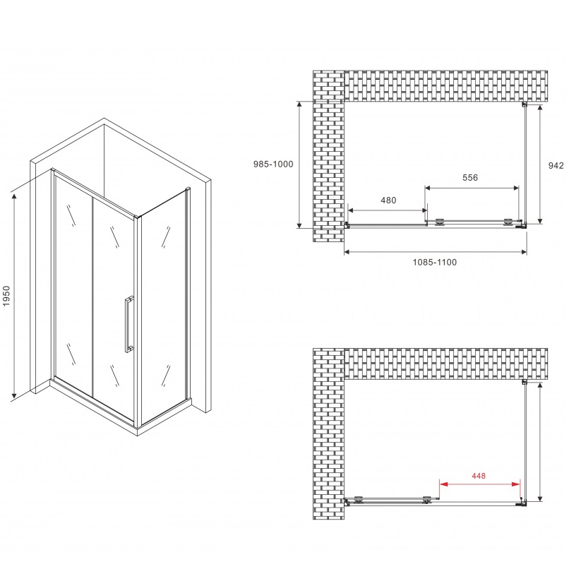 Душевой уголок Abber Schwarzer Diamant AG30110BH-S100B 110x100x195 (черный матовый)