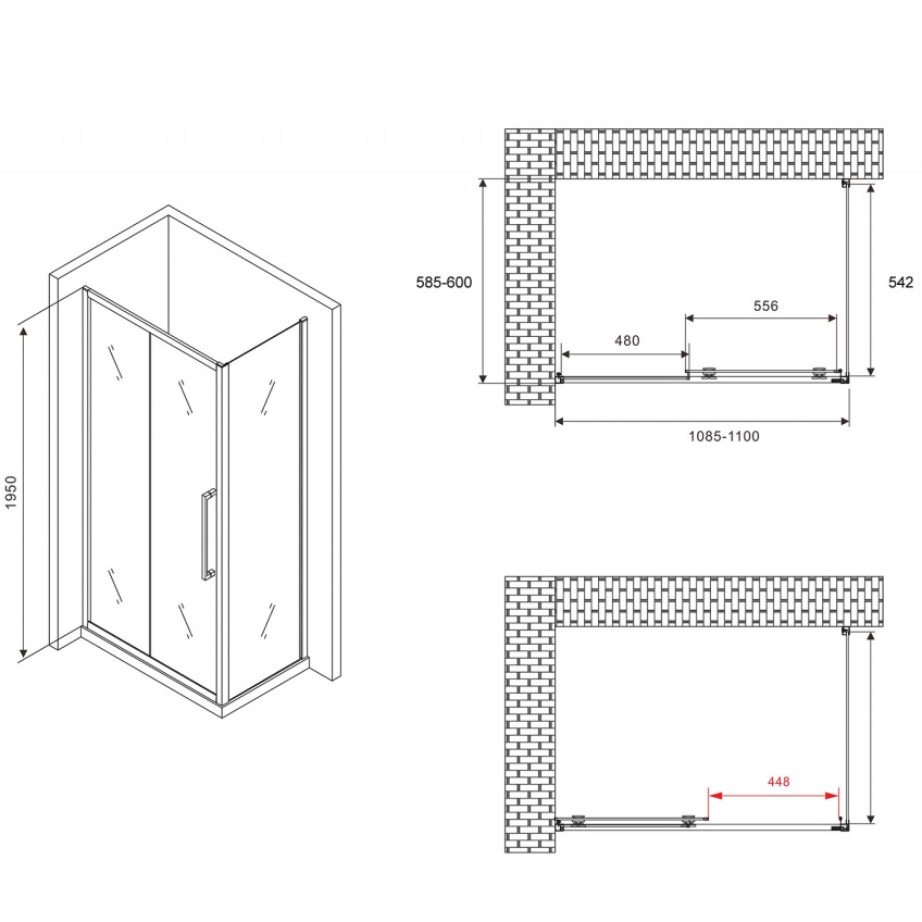 Душевой уголок Abber Schwarzer Diamant AG30110BH-S60B 110x60x195 (черный матовый)