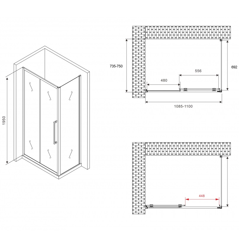 Душевой уголок Abber Schwarzer Diamant AG30110BH-S75B 110x75x195 (черный матовый)